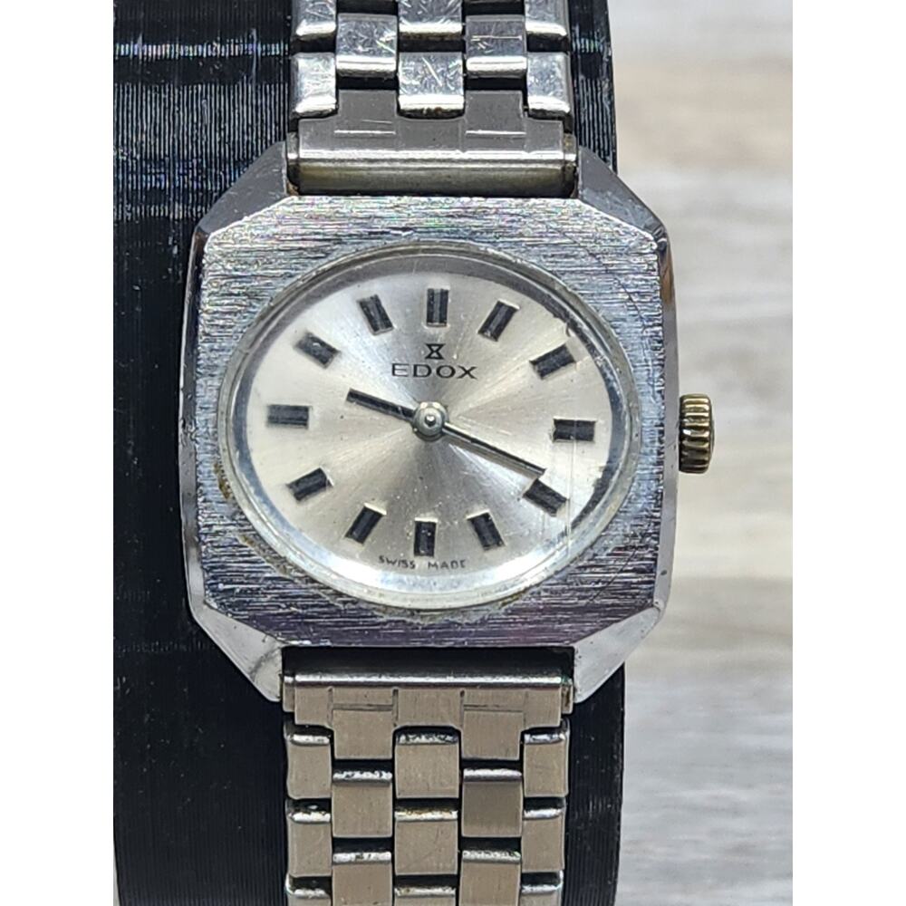 Edox Square Silver Swiss, Women's Watch, Genuine, Adjustable Band. Needs Service